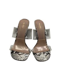 Aldo Snakeskin Heeled Sandals‎ - Black and White 8.5